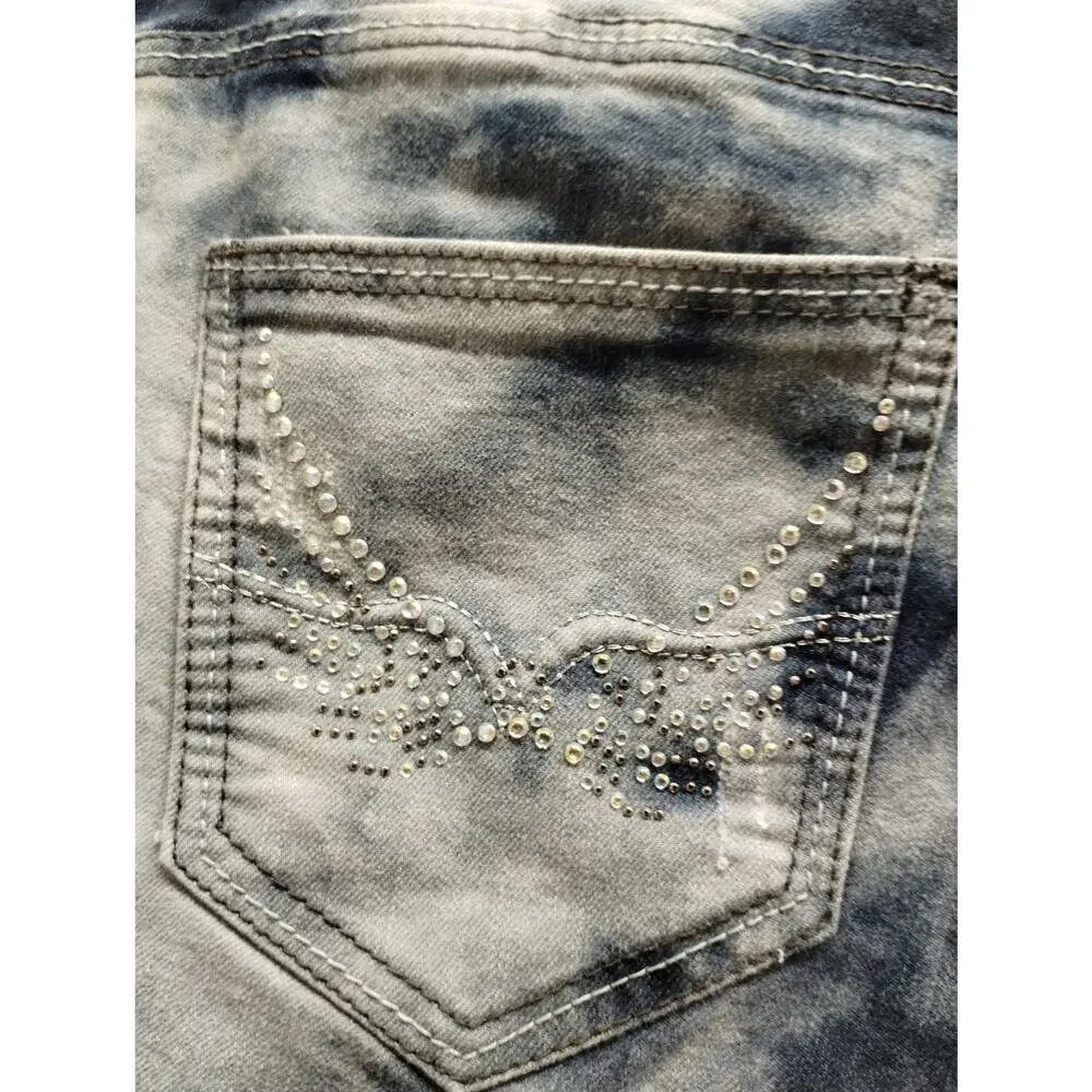 Elite Women's Size 16W Distressed Ripped Acid Wash Studded Embellished Jeans